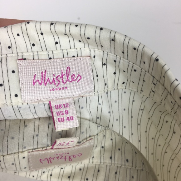 WHISTLES london micro black polka dot white button-up blouse SZ 8 - Picture 4 of 7